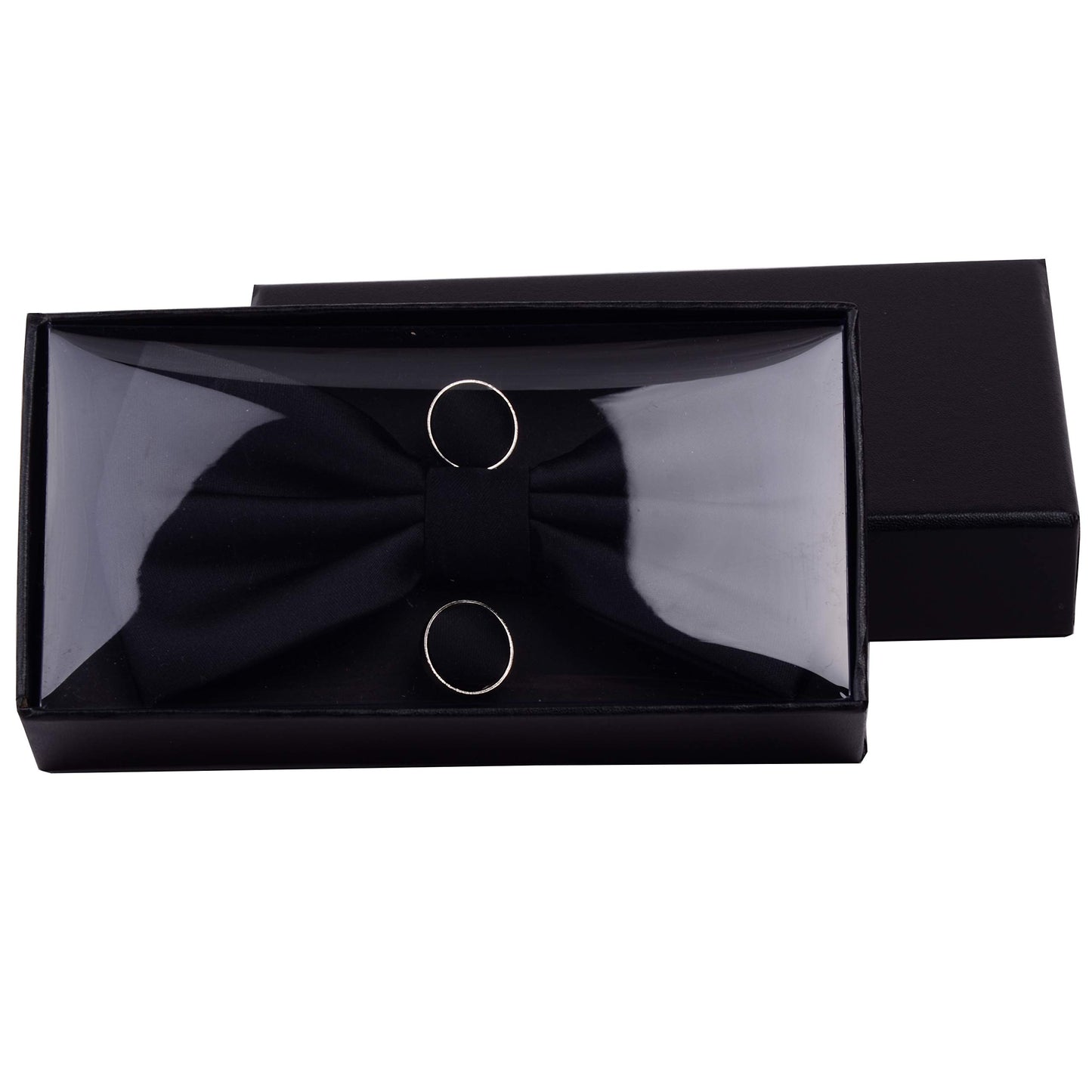 GUSLESON Mens Solid Color Double Fold Pre-tied Bow Tie and Pocket Square Cufflink Set with Gift Box