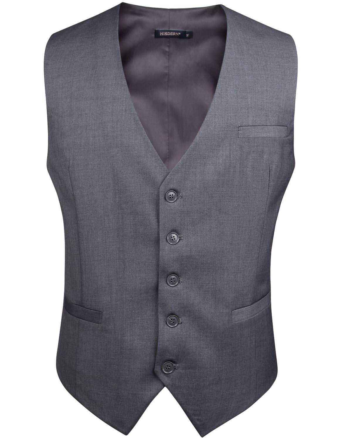 HISDERN Men's Suit Vest Business Formal Dress Waistcoat Vest with 3 Pockets for Suit or Tuxedo