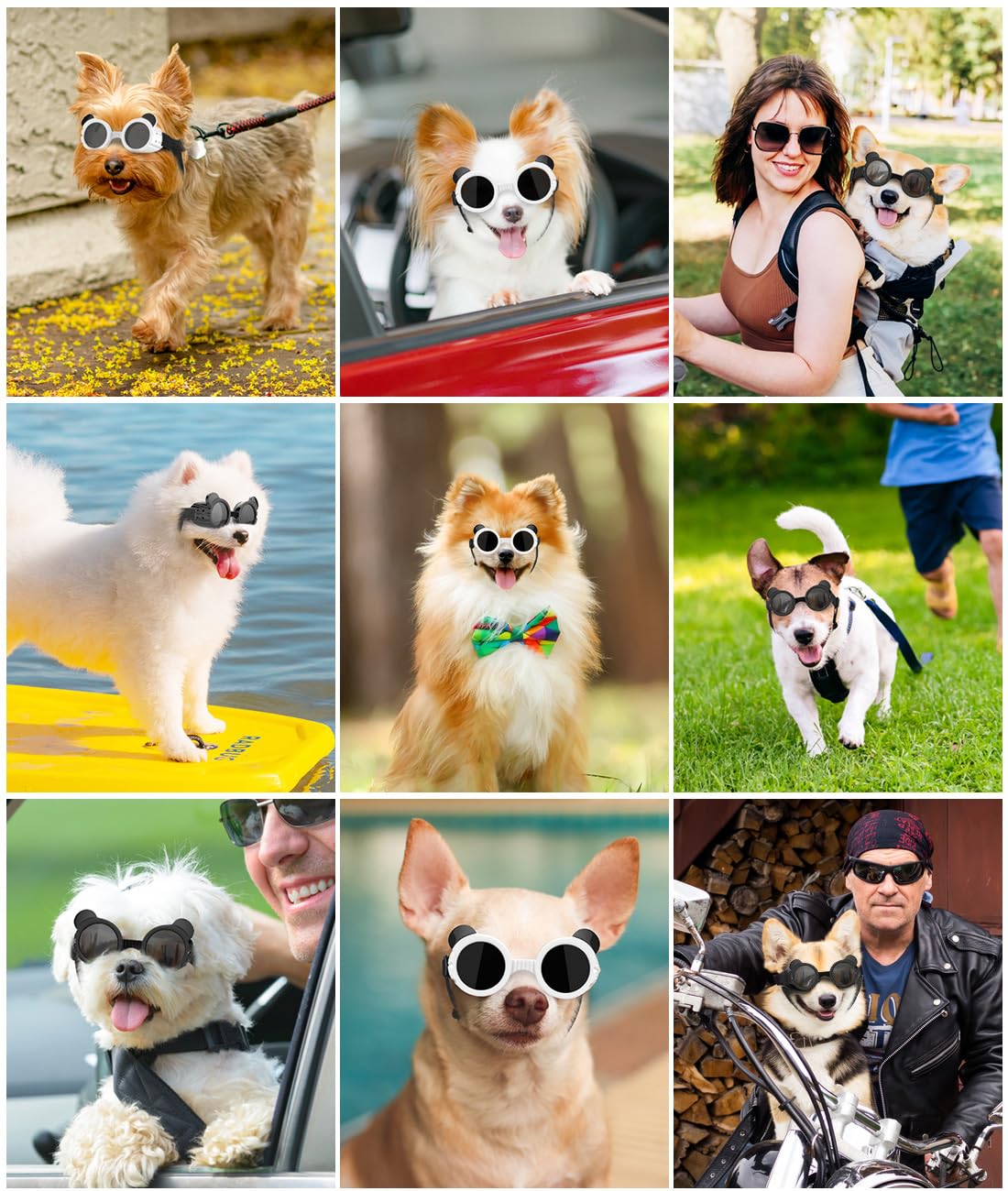 Small Dog Sunglasses UV Protection Goggles Eye Wear Protection with Adjustable Strap Doggy Panda Shape Anti-Fog Sunglasses for Pet Dogs Sun Glasses Doggie Windproof Glasses, White