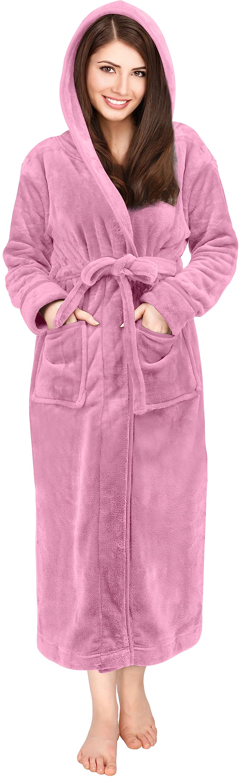 NY Threads Womens Fleece Hooded Bathrobe Plush Long Robe