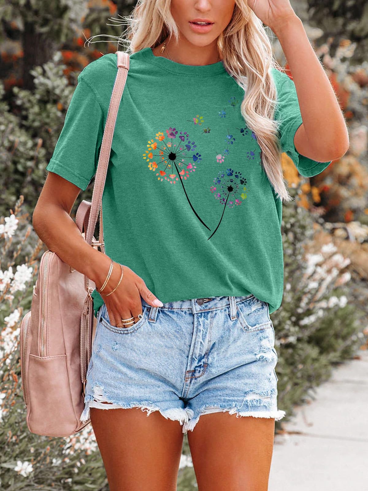 Anbech Womens Dandelion Graphic T-Shirts Teen Girls Cute Sunflower Trendy Clothes Casual Tee Tops