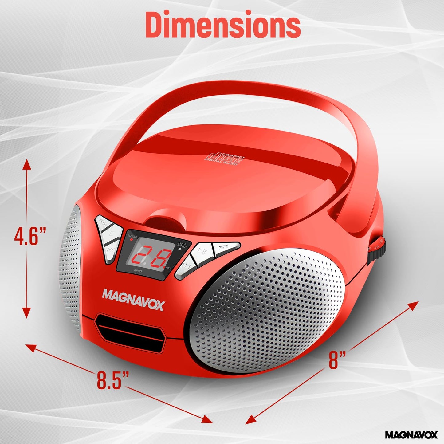 Magnavox MD6924 Portable Top Loading CD Boombox with AM/FM Stereo Radio in Black | CD-R/CD-RW Compatible | LED Display | AUX Port Supported | Programmable CD Player |