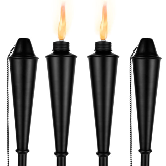 BIRDROCK HOME 4-Pack Outdoor Oil Garden Torch | 60-inch Tall | Flame Torch Light | Backyard Outside Patio Lighting | Outdoor Decorative Garden Décor Metal Torch | Black