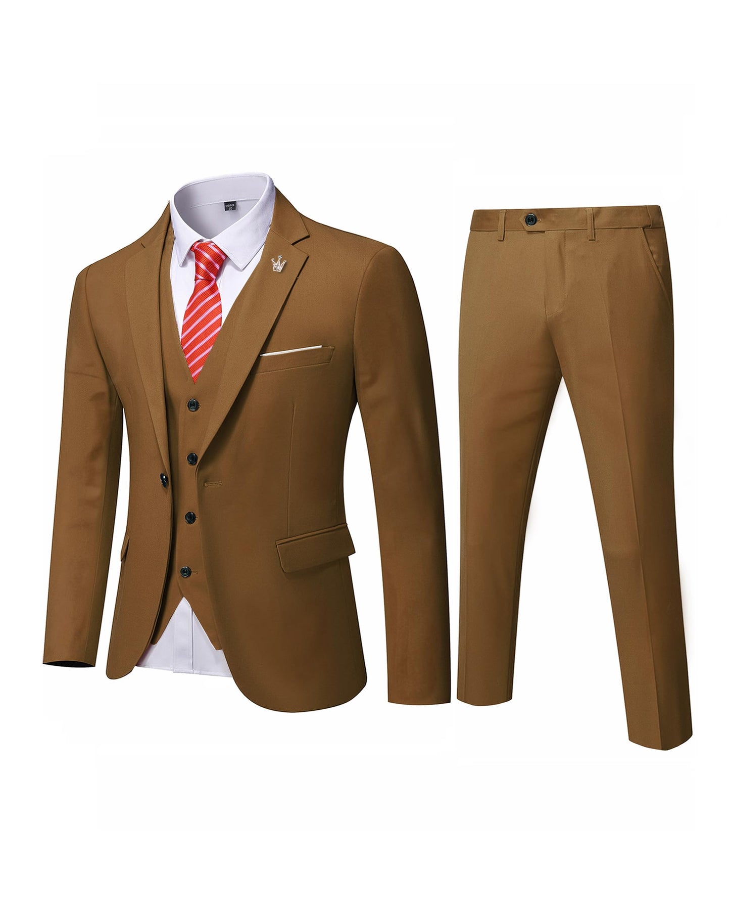 MYS Men's 3 Piece Slim Fit Suit Set, One Button Solid Jacket Vest Pants with Tie