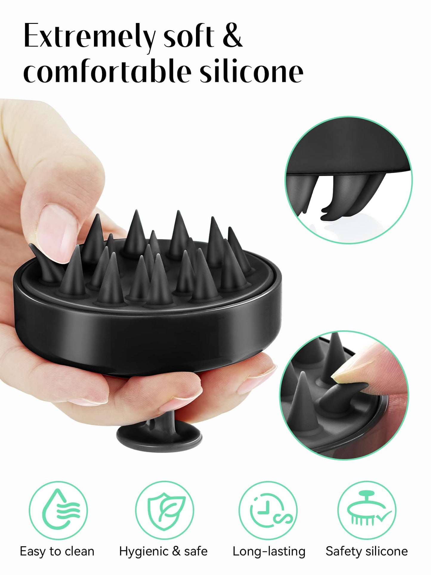 HEETA Scalp Massager Hair Growth, Scalp Scrubber with Soft Silicone Bristles for Hair Growth & Dandruff Removal, Hair Shampoo Brush for Scalp Exfoliator, Black