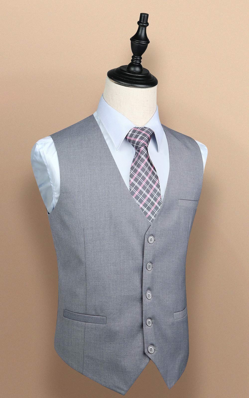 HISDERN Men's Suit Vest Business Formal Dress Waistcoat Vest with 3 Pockets for Suit or Tuxedo