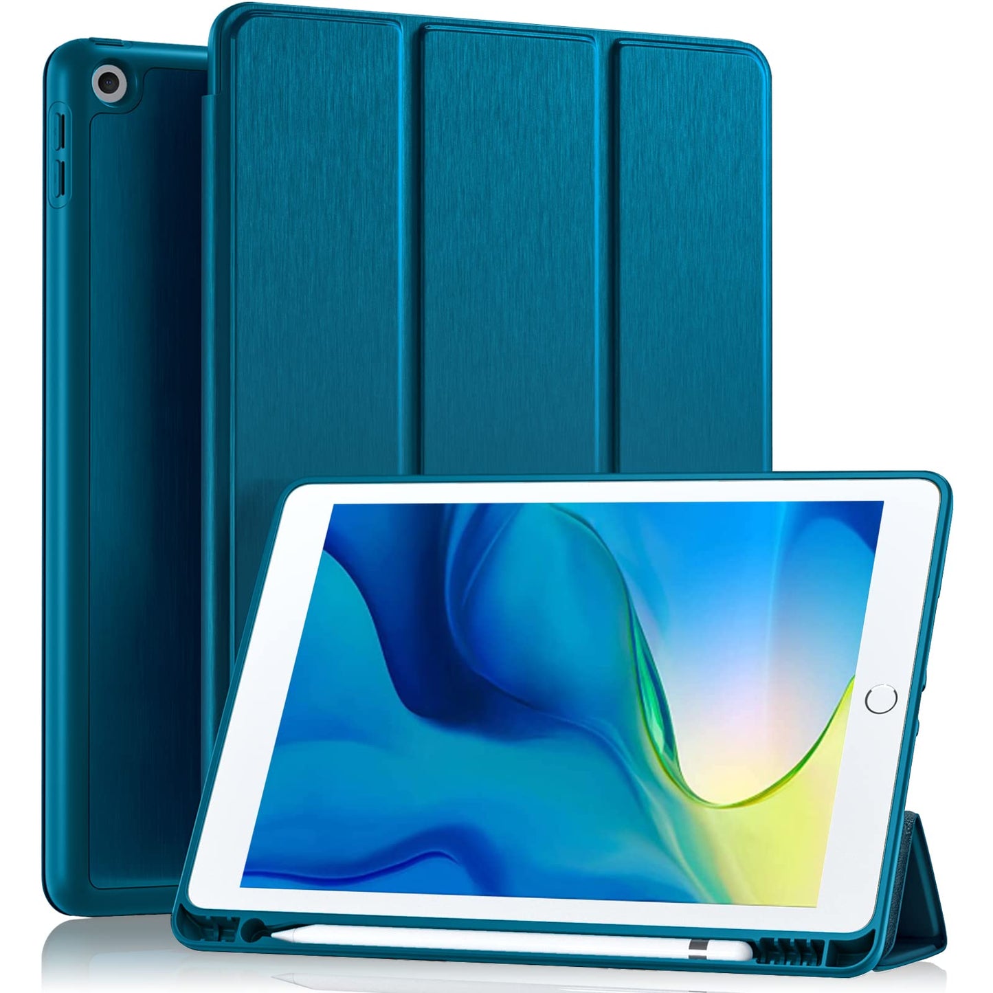 Akkerds Case Compatible with iPad 10.2 Inch 2021/2020 iPad 9th/8th Generation & 2019 iPad 7th Generation with Pencil Holder, Protective Case with Soft TPU Back, Auto Sleep/Wake Cover, Sky Blue