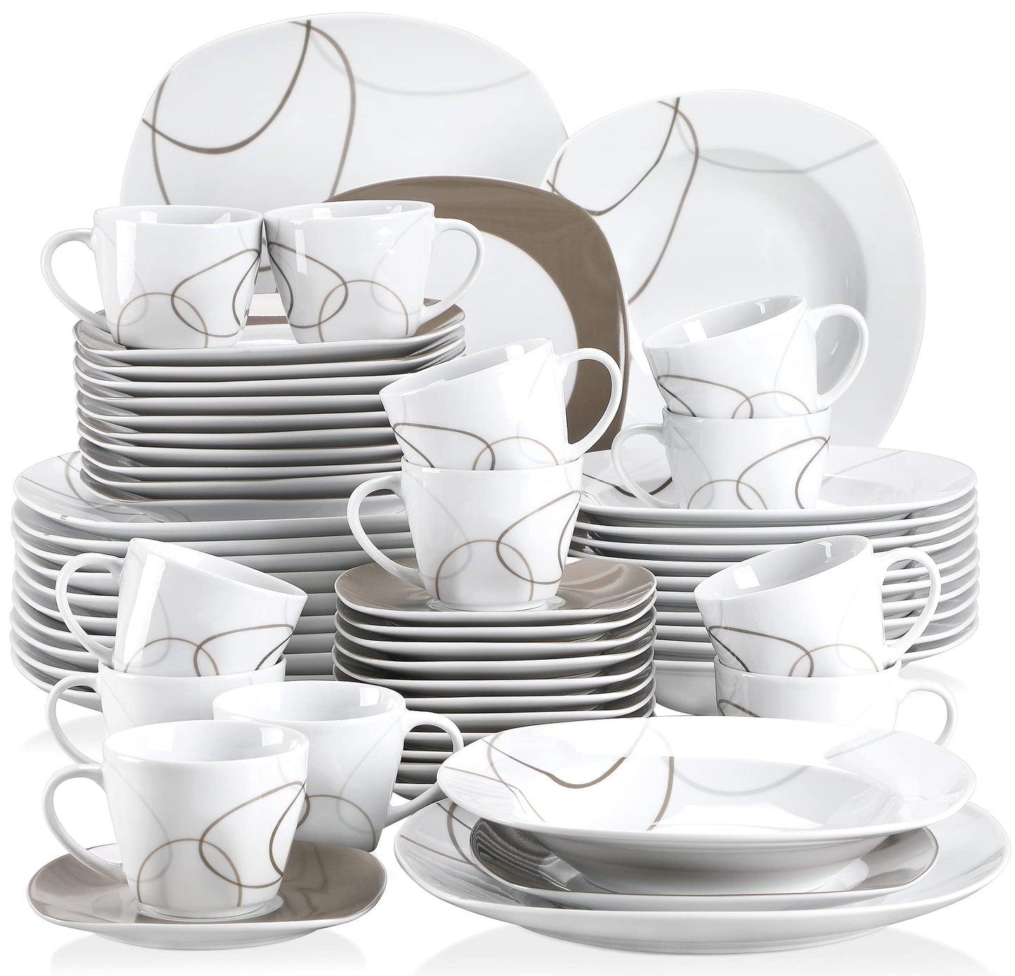 VEWEET, Series Annie, Porcelain Dinnerware Sets for 6, White Dish Set with Pink Floral, 30 PCS Dinner Sets Including Dinner Plates, Dessert Plates, Soup Plates Set, Cups & Saucers