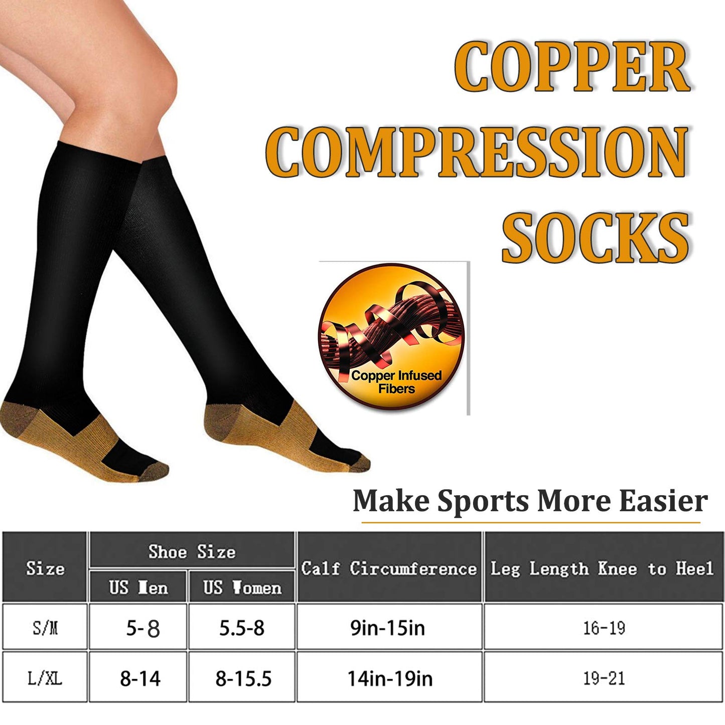 FuelMeFoot 3 Pack Copper Compression Socks - Compression Socks Women & Men Circulation - Best for Medical,Running,Athletic