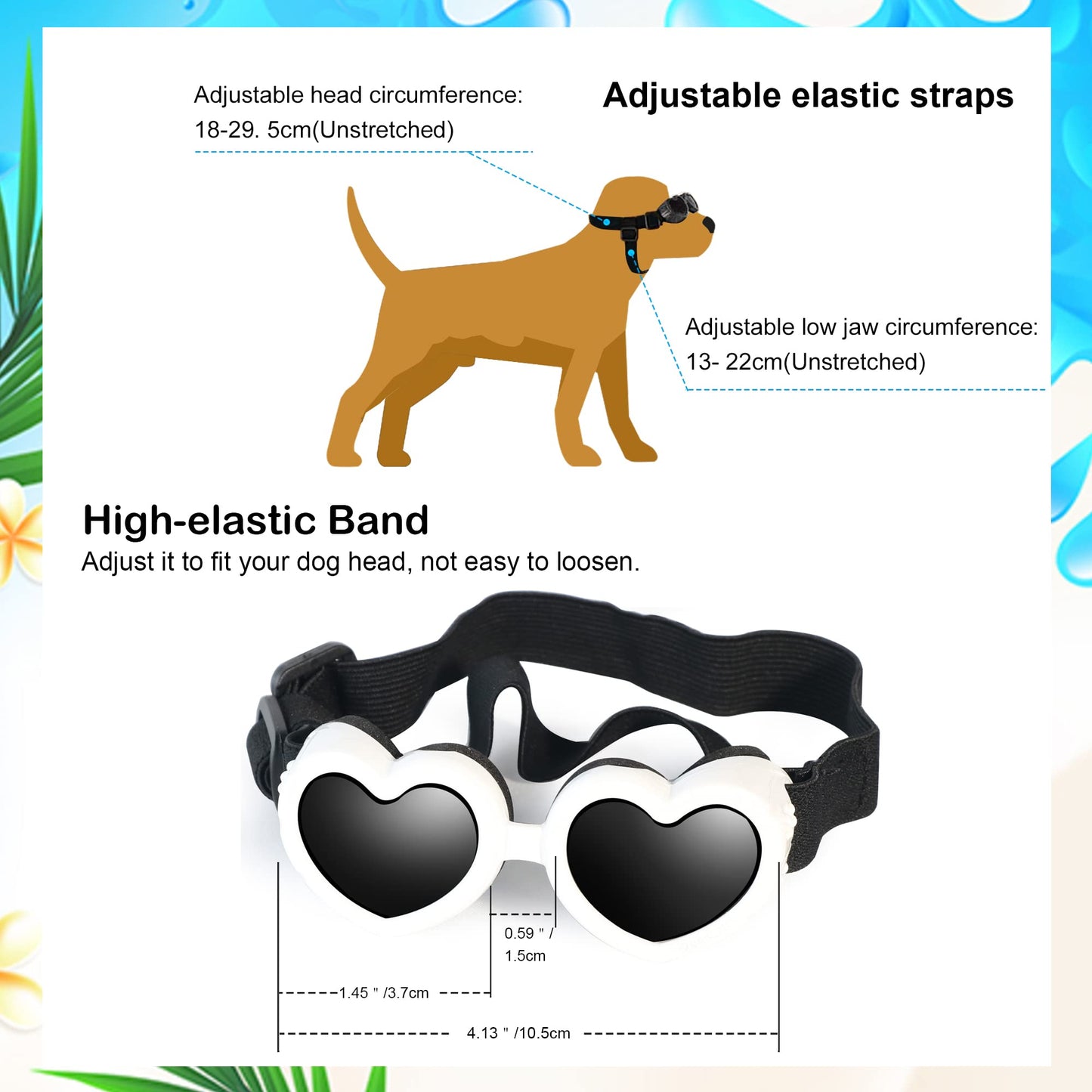 Dog Sunglasses Small Breed,UV Protection Dog Sunglasses with Adjustable Strap, Heart Dog Goggles for Waterproof Windproof Anti-Fog Eye Protection,Beach Accessories for Puppy (Pink)