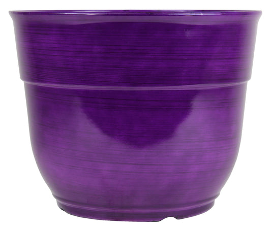 Garden Elements Glazed Brushed Happy Large Plastic Planter, 15" (1, Purple)