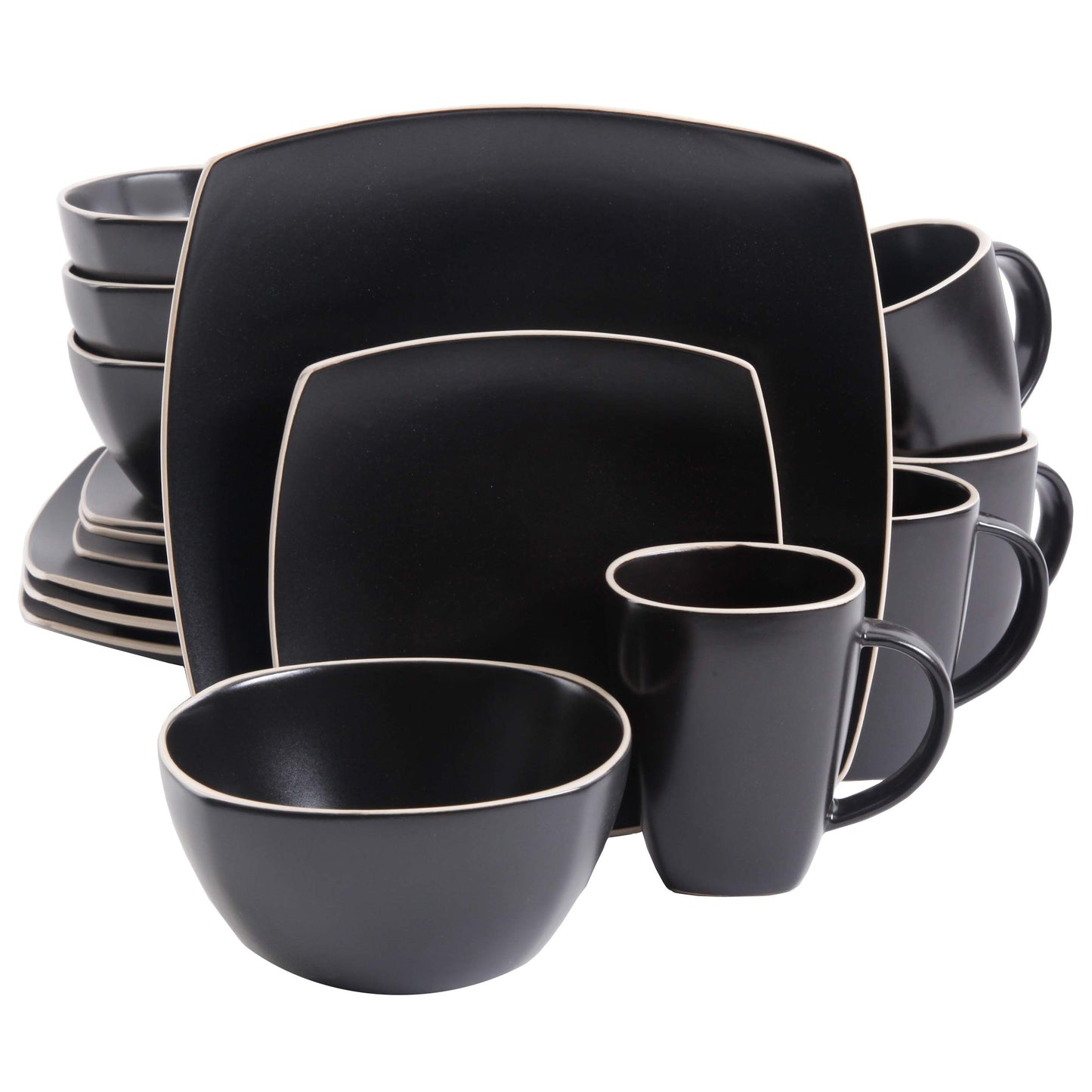 Gibson Soho Lounge Dinnerware Set, Service for 4 (16pcs), Matte Black