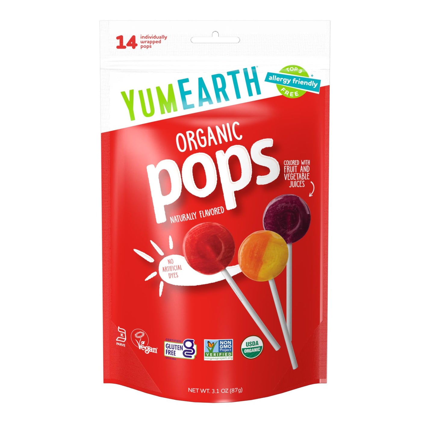 YumEarth Organic Pops Variety Pack, 50 Fruit Flavored Favorites Lollipops, Allergy Friendly, Gluten Free, Non-GMO, Vegan, No Artificial Flavors or Dyes