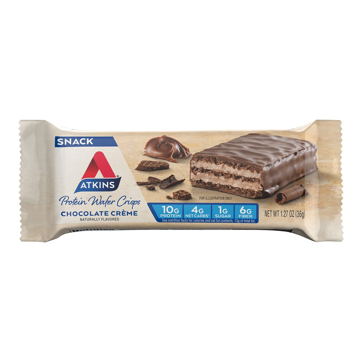 Atkins Chocolate Crème Protein Wafer Crisps, Protein Dessert, 4g Net Carb, 1g Sugar, High in Fiber, Keto Friendly, 5 Count