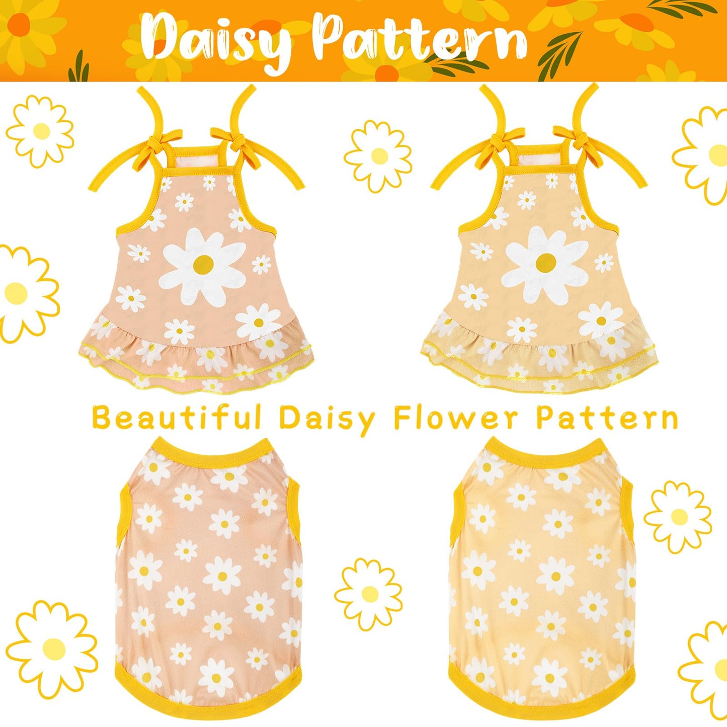 4 Pieces Pet Clothes Set Include 2 Pieces Cute Pet Dress Lovely Fruit Dog Dress and 2 Pieces Dog Shirt Breathable Pet T-Shirt Puppy Clothes for Pet (Pineapple, Sunflower,Medium)