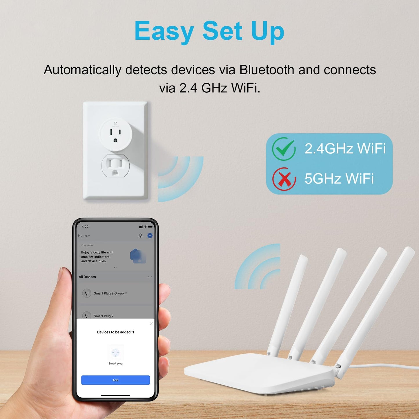 EIGHTREE Smart Plug, Smart Home WiFi Outlet Works with Alexa & Google Home, Smart Socket with Remote Control & Timer Function, 2.4GHz WiFi Only