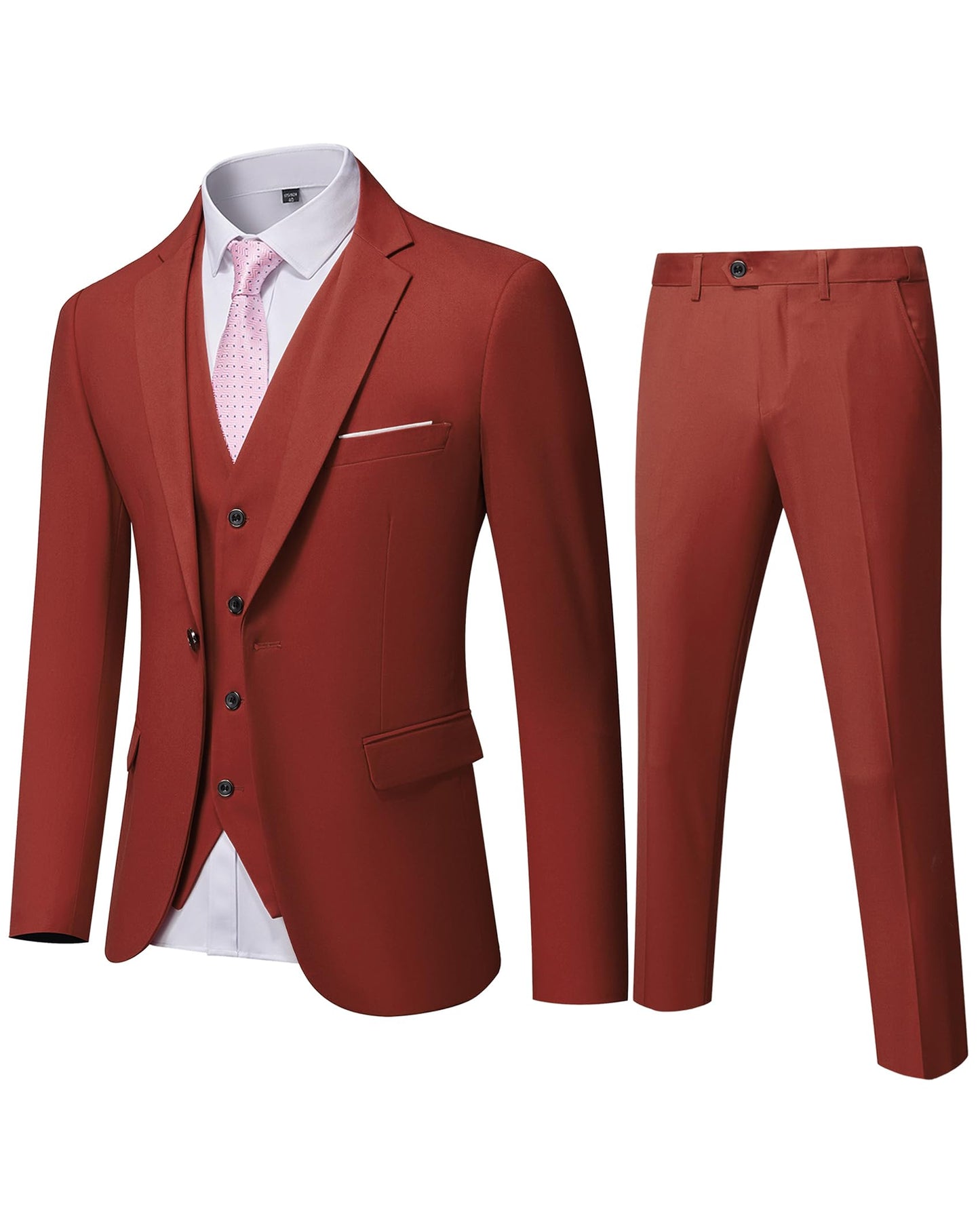 YND Men's Slim Fit 3 Piece Suit, One Button Solid Jacket Vest Pants Set with Tie