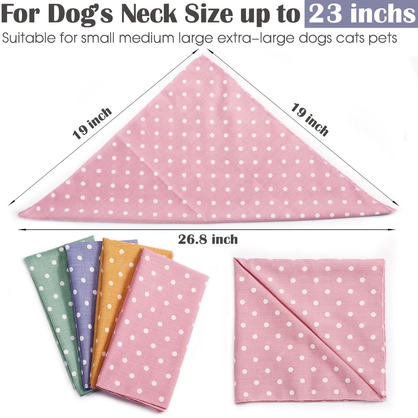 4PCS Summer Dog Bandanas Birthday Cute Soft Cotton Puppy Cat Scarfs Washable Daily Handkerchief Pink Green Blue Orange Comfortable Gifts, Adjustable Accessories for Small Medium Large Girl Boy Pup Pet