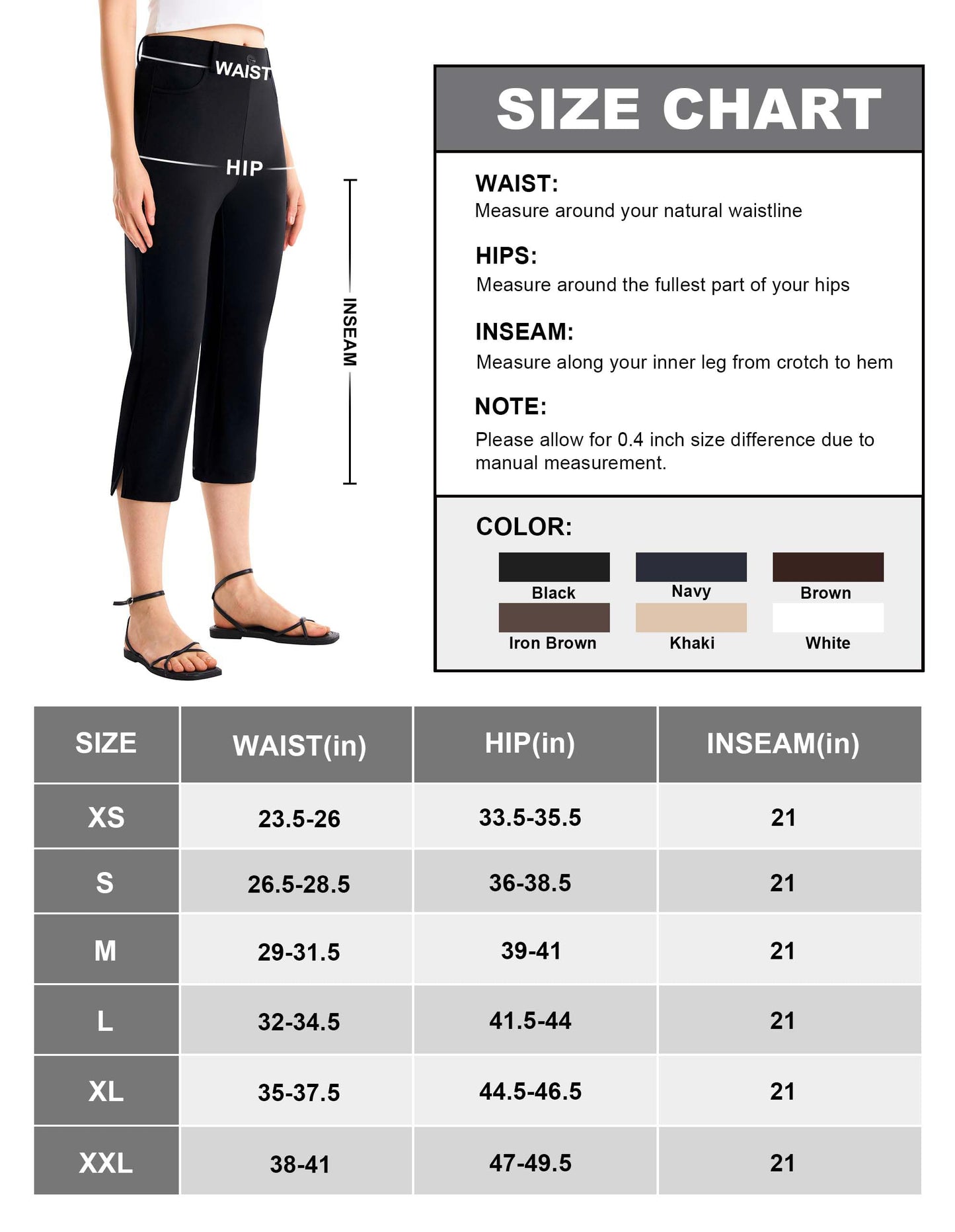 AFITNE Women's Pull On Capri Pants Dress Yoga Pants with Pockets High Waist Stretch Business Work Casual Cropped Slacks 21"