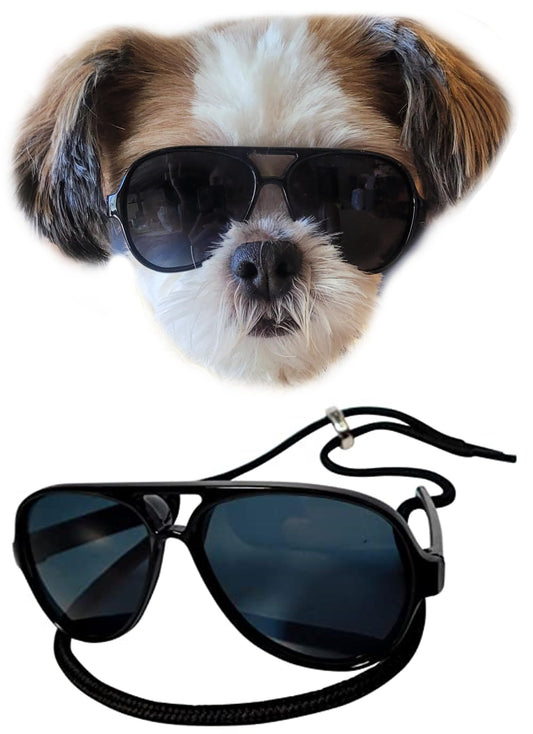 G029 Small Dog Breed up to 15lbs Cat Pet Aviator Sunglasses Glasses (Black)