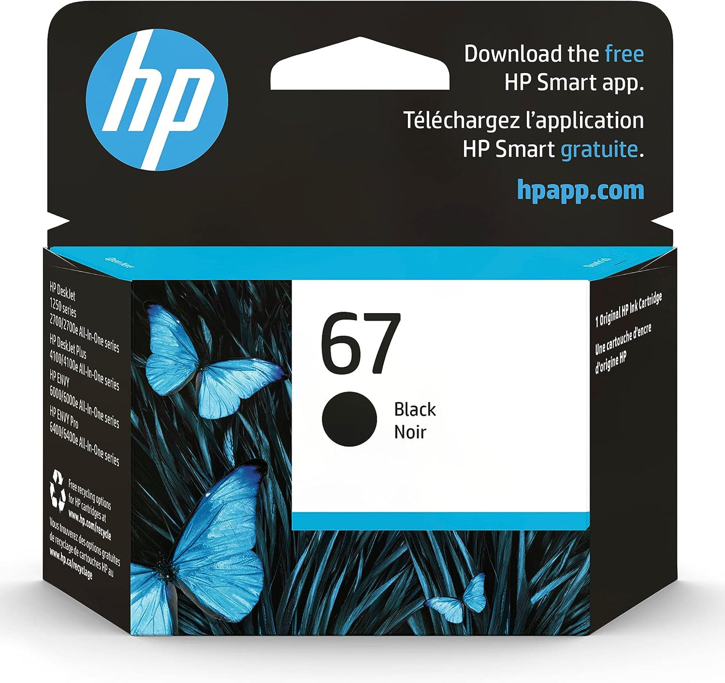 HP 67 Black Ink Cartridge | Works with HP DeskJet 1255, 2700, 4100 Series, HP ENVY 6000, 6400 Series | Eligible for Instant Ink | 3YM56AN