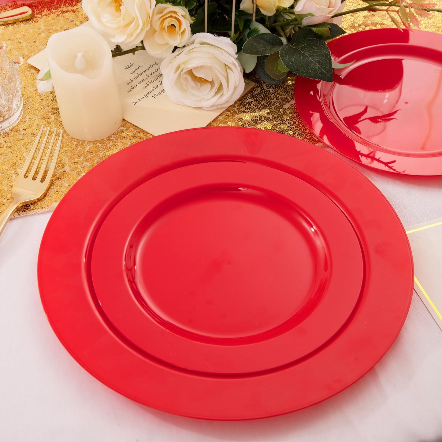 FLOWERCAT 60PCS Pink Plastic Plates - Heavy Duty Pink Plates Disposable for Party/Mother's Day/Wedding - Include 30PCS 10.25inch Pink Dinner Plates and 30PCS 7.5inch Pink Dessert/Salad Plates