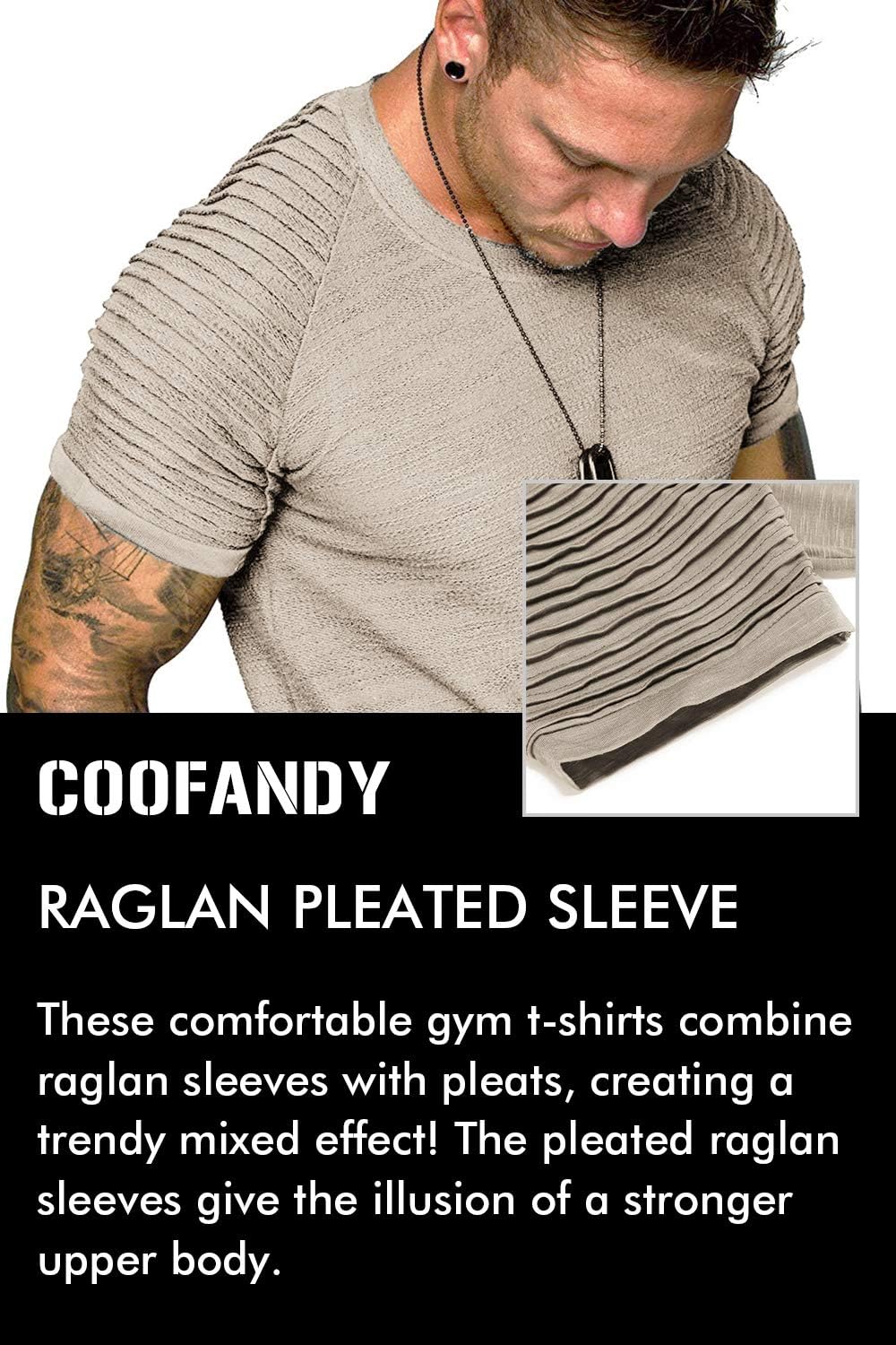 COOFANDY Men's Muscle T-Shirt Pleated Raglan Sleeve Bodybuilding Gym Tee Short Sleeve Fashion Workout Shirts Hipster Shirt