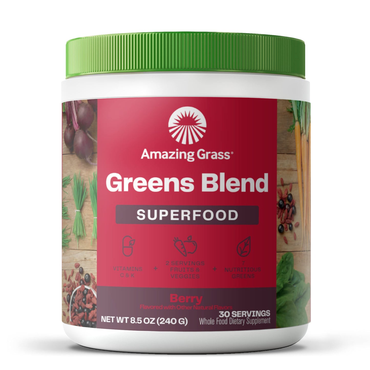 Amazing Grass Greens Superfood Powder: Greens Powder with Digestive Enzymes & Probiotics, Organic Spirulina, Chlorella, and Beet Root Powder, Original, 30 Servings