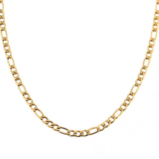 HZMAN Men Women 24k Real Gold Plated Figaro Chain Stainless Steel Necklace, Wide 3mm 5mm 7mm 9mm