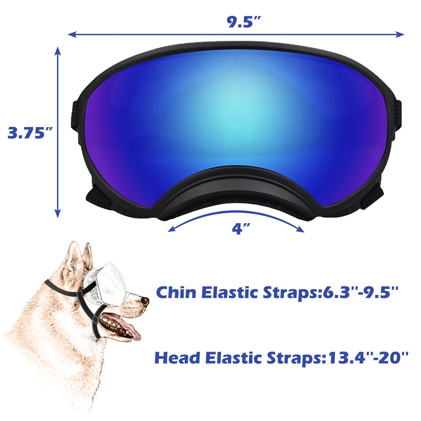 Large Dog Sunglasses, Dog Goggles with Adjustable Strap UV Protection Winproof Dog Puppy Sunglasses, Suitable for Medium-Large Dog Pet Glasses, Dogs Eyes Protection