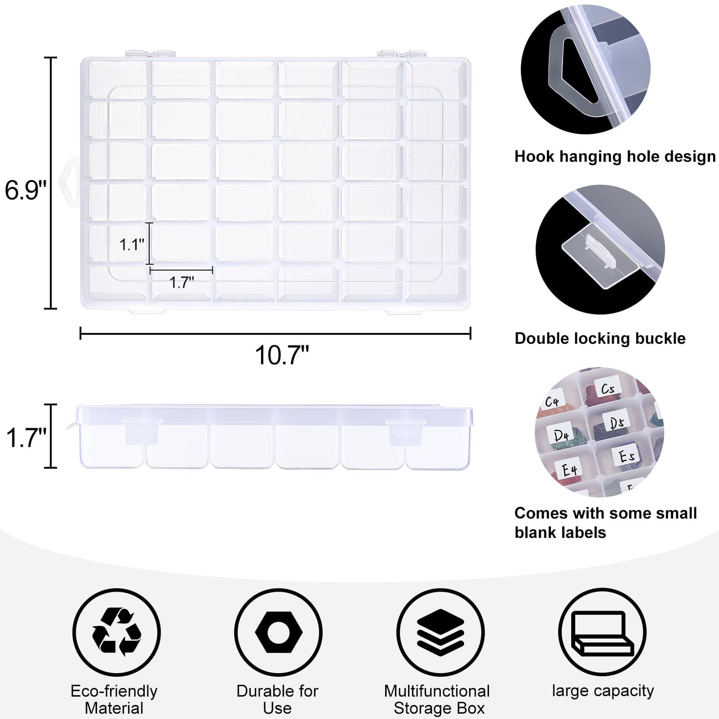 2 Pack 36 Grids Clear Plastic Organizer Box with Adjustable Dividers, Small Craft Organizers and Storage, Compartment Container for Bead, Nail, Jewelry, Art, DIY Crafts, Fishing Tackle, Small Items