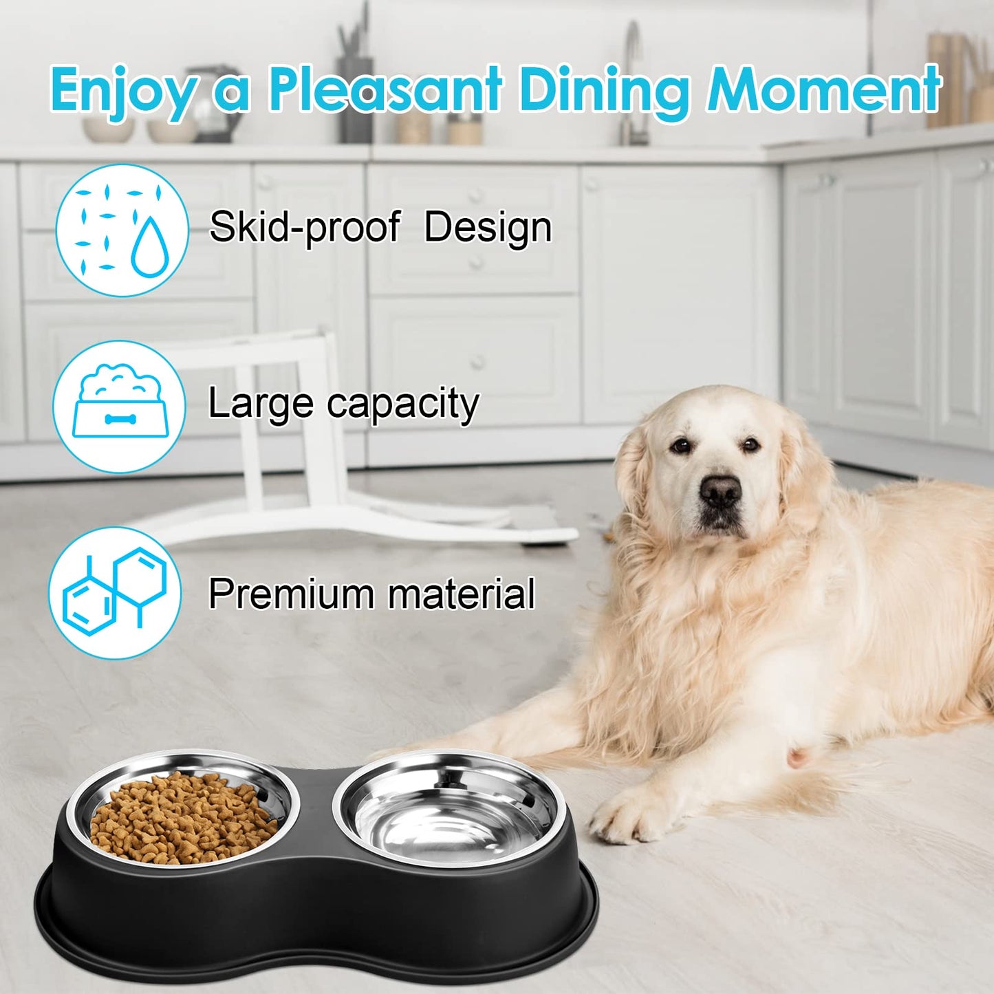 Dog Bowls Double Dog Water and Food Bowls Stainless Steel Bowls with Non-Slip Resin Station, Pet Feeder Bowls for Puppy Medium Dogs Cats