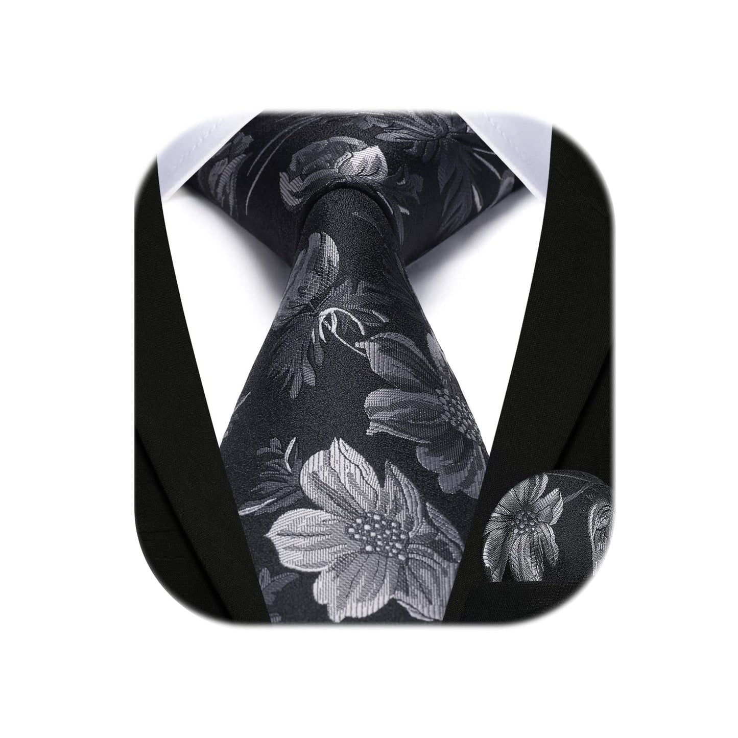 HISDERN Men Floral Ties Woven Classic 3.4" Necktie Set Formal tie Pocket Square for Wedding with Handkerchief Gift Box