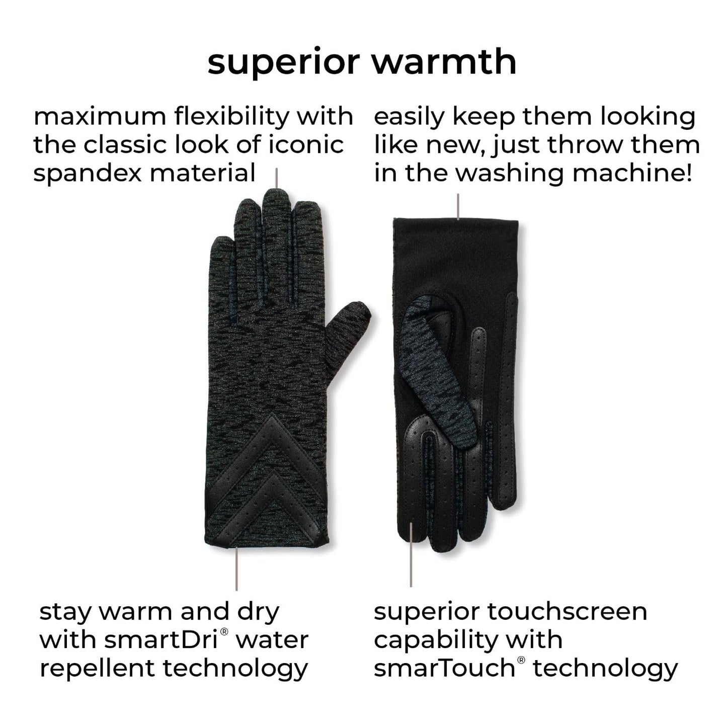 isotoner womens Spandex Touchscreen Cold Weather Gloves With Warm Fleece Lining and Chevron Details