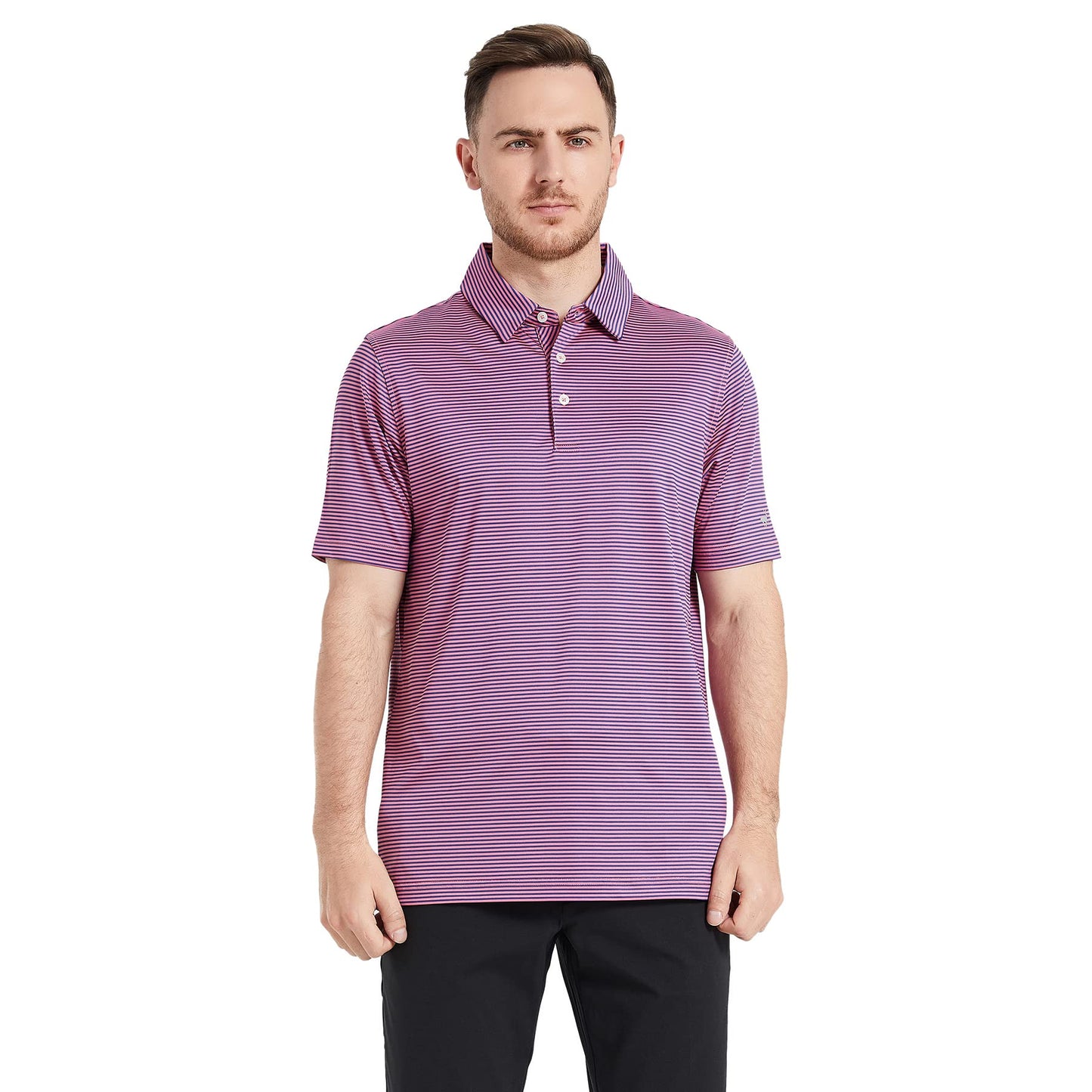 Men's Golf Polo Shirts Short Sleeve Striped Performance Moisture Wicking Dry Fit Golf Shirts for Men