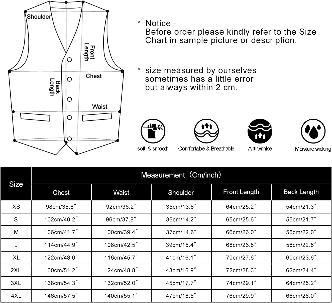 HISDERN Men's Suit Vest Business Formal Dress Waistcoat Vest with 3 Pockets for Suit or Tuxedo