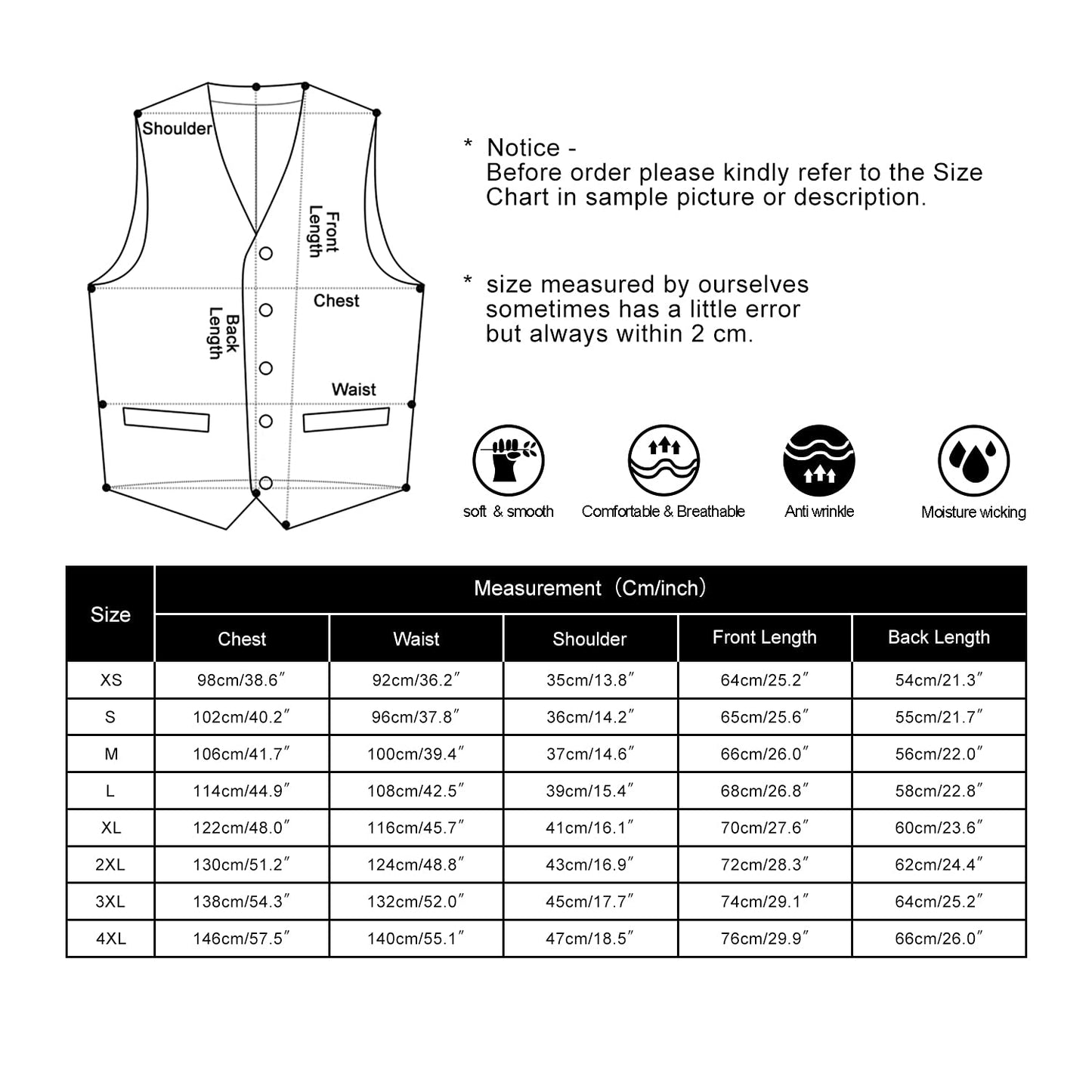 HISDERN Men's Suit Vest Business Formal Dress Waistcoat Vest with 3 Pockets for Suit or Tuxedo