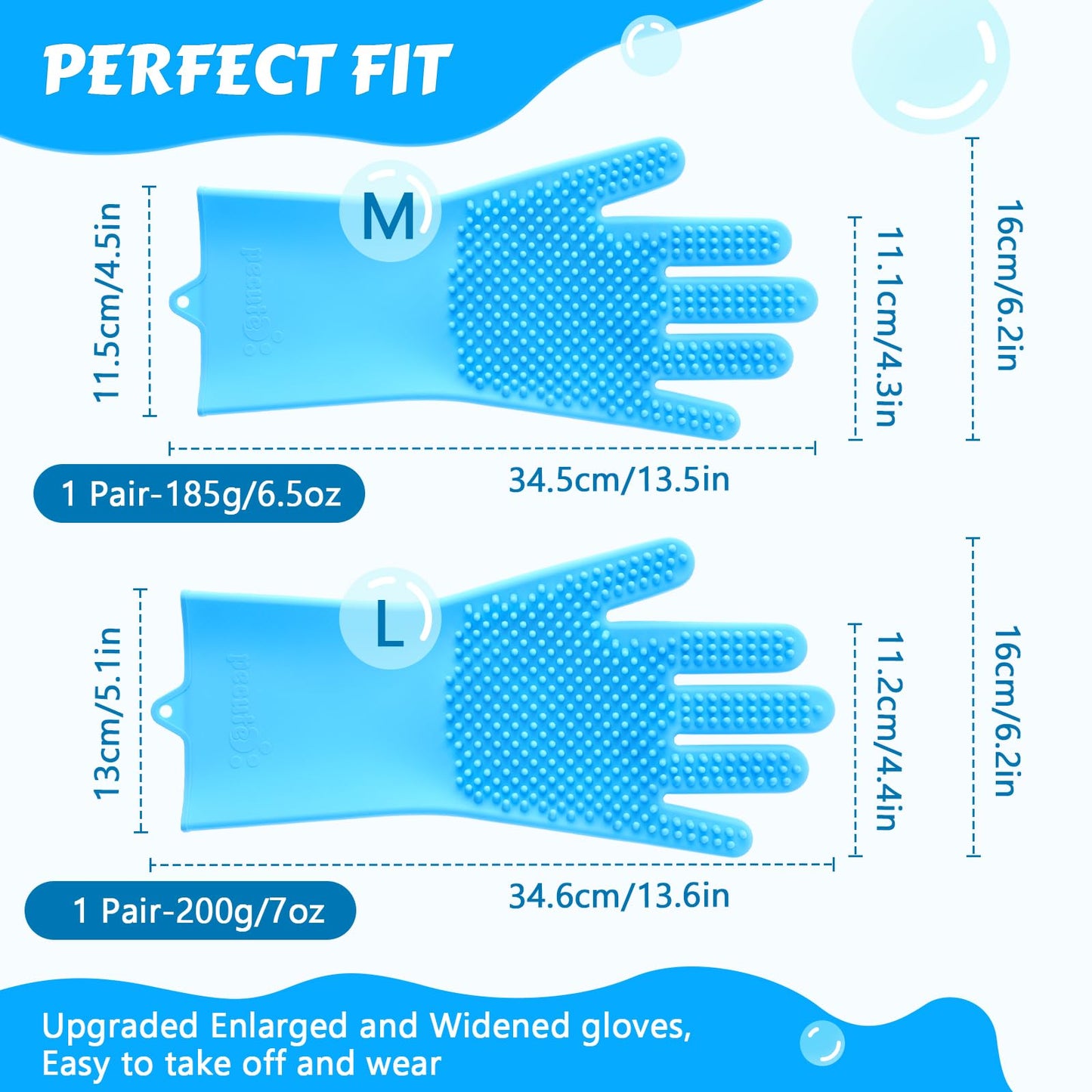 Pecute Pet Grooming Gloves, Heat Resistant Cat Bathing Gloves with High-Density Teeth, Silicone Dog Bathing Gloves with Enhanced Five Finger Design, Bathing and Massaging for Dogs and Cats Blue