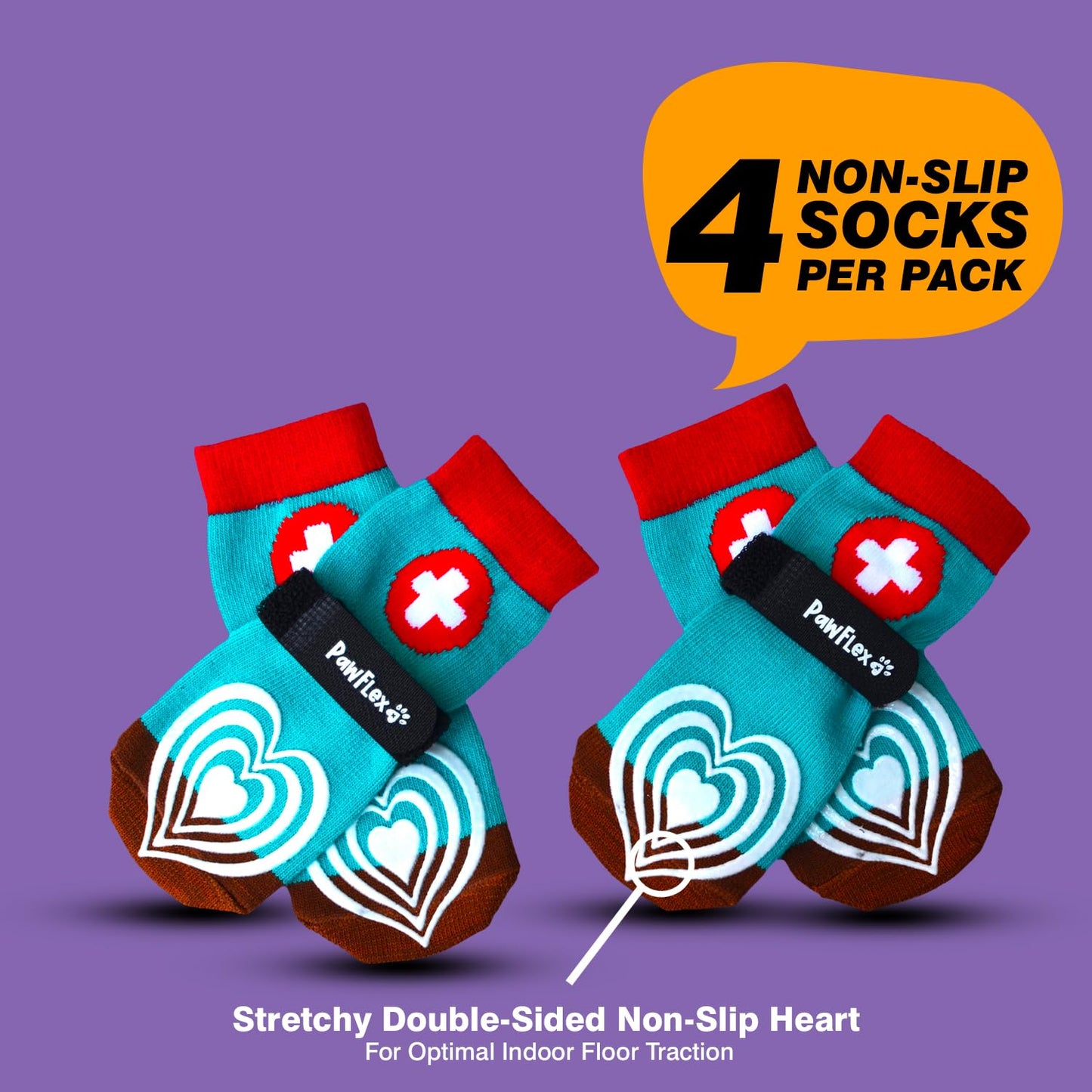 Medical First-Aid Double Sided Anti-Slip Cotton Dog Socks | PawFlex Comfy Pawz Silicone Nonslip at Inner Cuff for No Twisting or Sliding Off | Pet Paw Protection |Wound Care | Traction Control