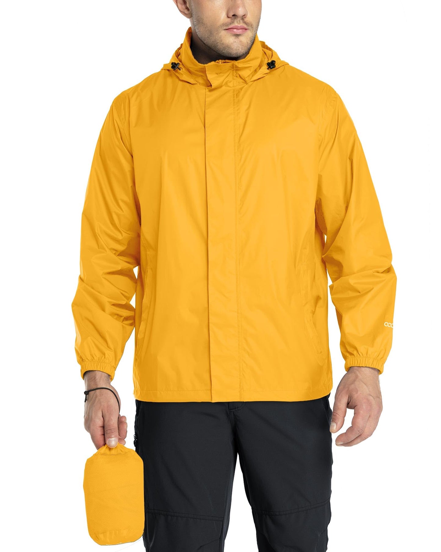 33,000ft Packable Rain Jacket Men's Lightweight Waterproof Rain Shell Jacket Raincoat with Hood for Golf Cycling Windbreaker