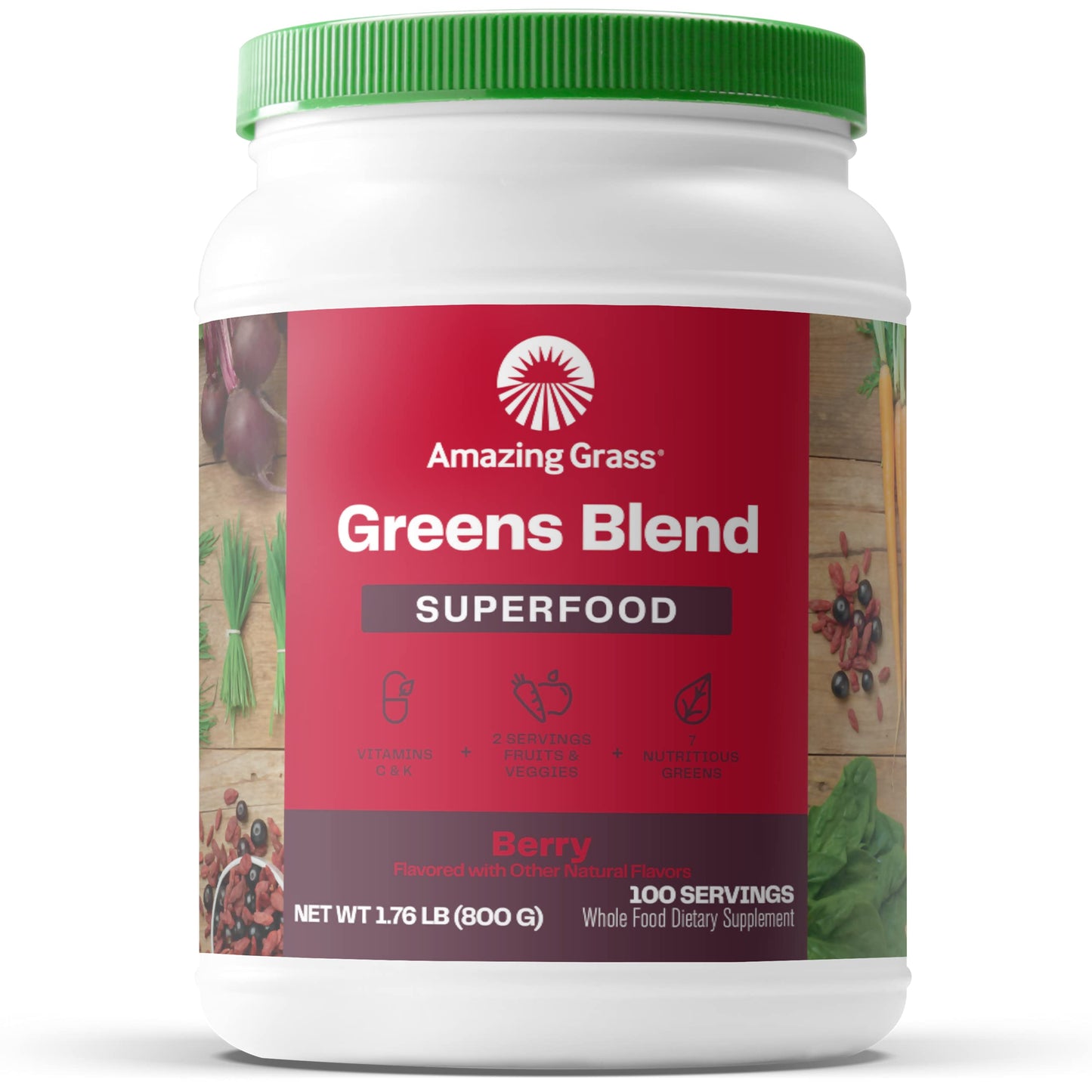 Amazing Grass Greens Superfood Powder: Greens Powder with Digestive Enzymes & Probiotics, Organic Spirulina, Chlorella, and Beet Root Powder, Original, 30 Servings