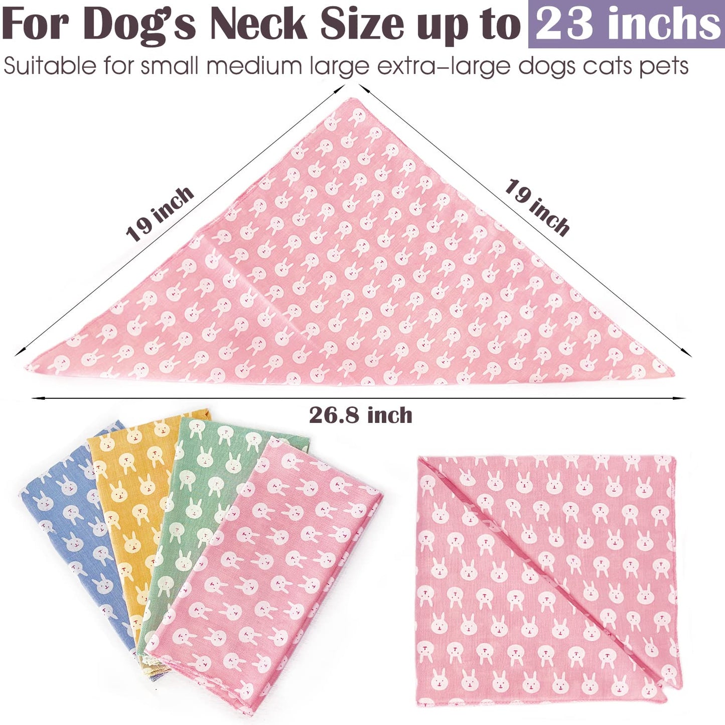 4PCS Summer Dog Bandanas Birthday Cute Soft Cotton Puppy Cat Scarfs Washable Daily Handkerchief Pink Green Blue Orange Comfortable Gifts, Adjustable Accessories for Small Medium Large Girl Boy Pup Pet