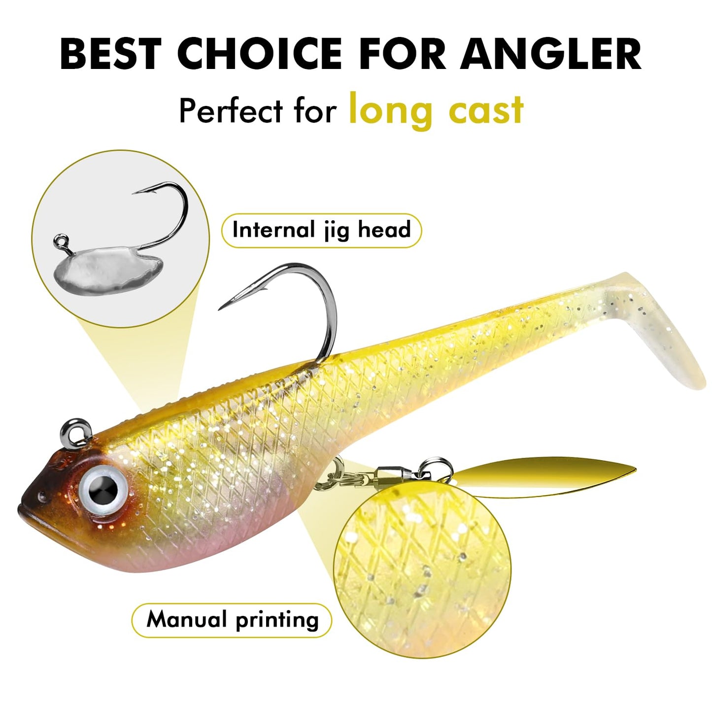 TRUSCEND Pre-Rigged Soft Fishing Lures, Well-Made Easy Catching Lures for Family Fishing, Great Action Swimbait with Spinner, All-Conditions Fishing Gear for Bass Trout Walleye, Crappie Fishing Jigs