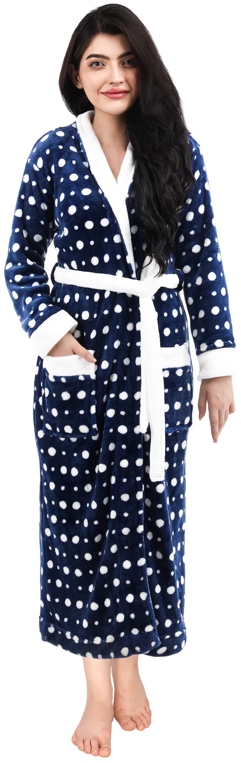 NY Threads Women Fleece Shawl Collar Bathrobe Plush Long Robe