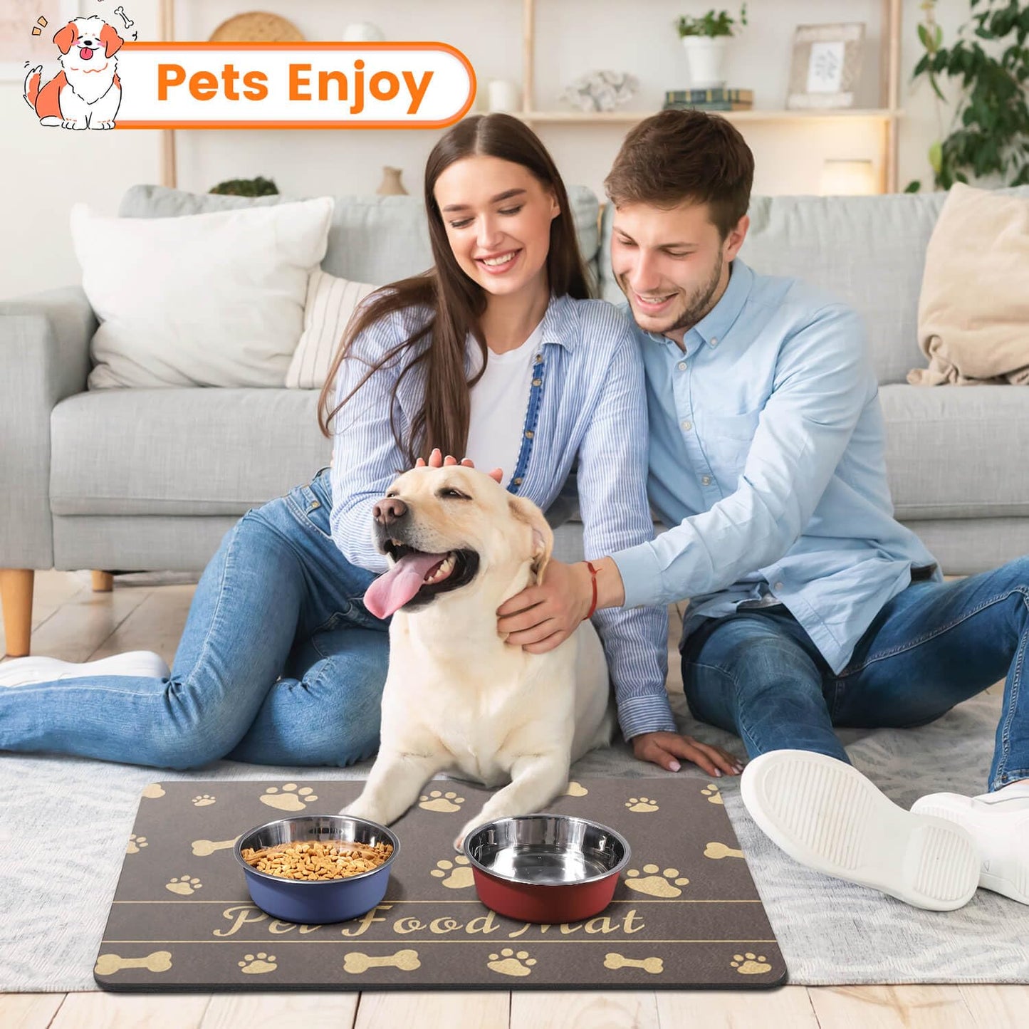 Pet Feeding Mat-Absorbent Pet Placemat for Food and Water Bowl, with Waterproof Rubber Backing, Quick Dry Water Dispenser Mat for Dog and Cat,12"x20"