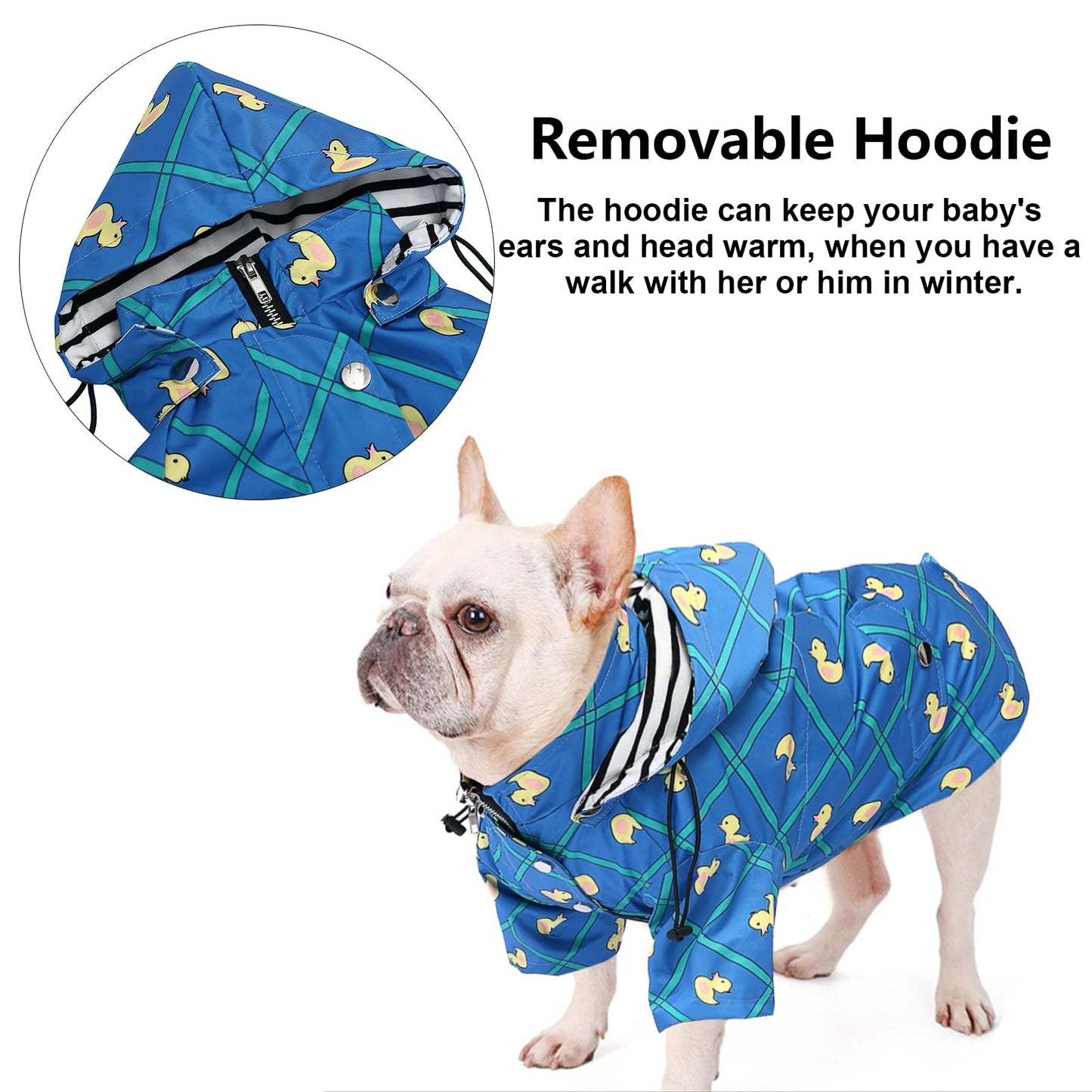 Dog Zip Up Dog Raincoat with Reflective Buttons, Rain/Water Resistant, Adjustable Drawstring, Removable Hood, Dog Raincoats with Legs 8lbs to 80lbs Available Yellow M