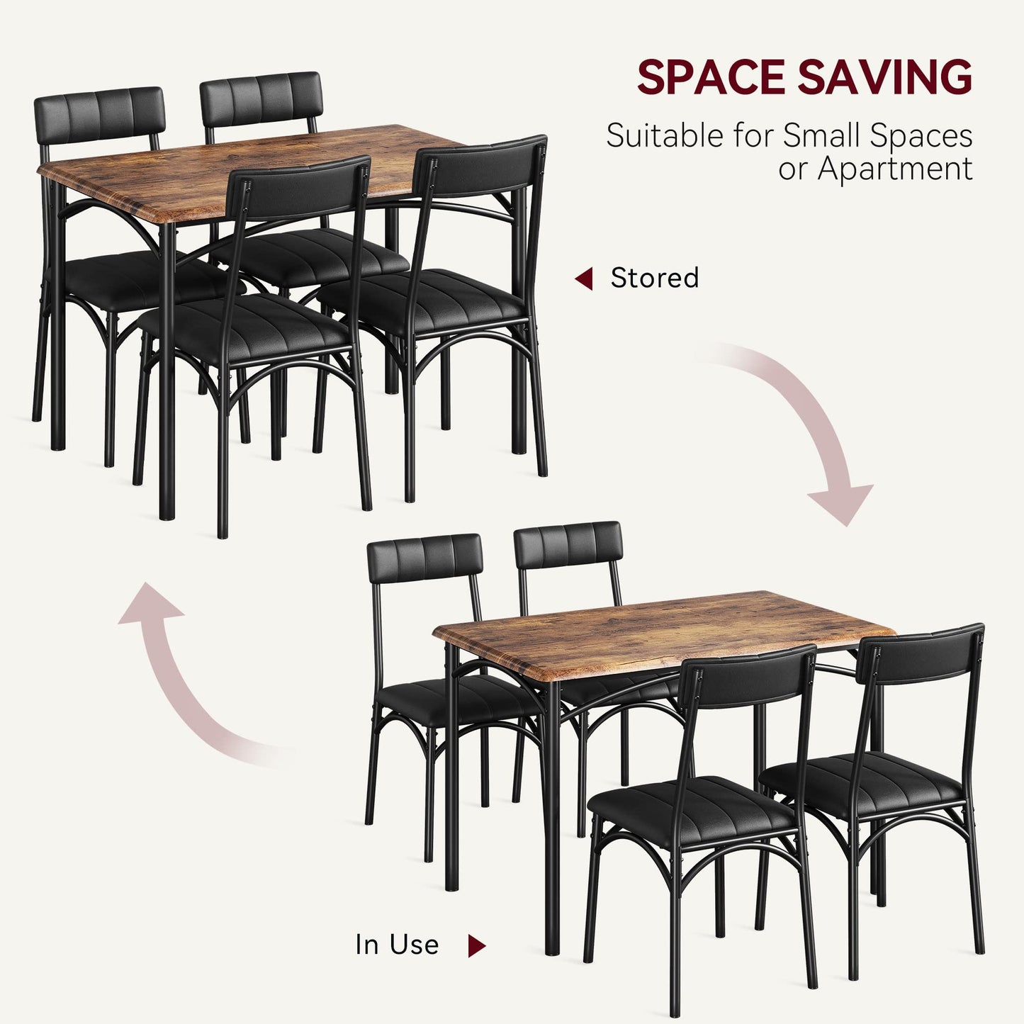 IDEALHOUSE Kitchen Table and Chairs for 4, Dining Table Set for 4 with Upholstered Chairs, 5 Piece Rectangular Kitchen Table Set, Dining Room Table Set for Small Space, Apartment, Rustic Grey