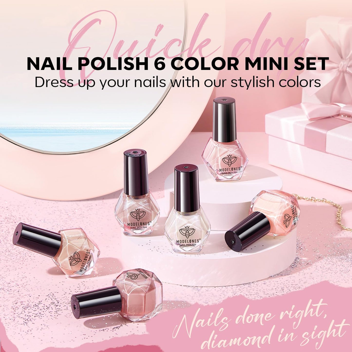 modelones Nail Polish Set 6 Colors Pastel Macaron Nail Polish Sweet Pink Green Collection Quick Dry Nail Polish Finger Nail Polish Manicure Diy Nail Art Salon Home Summer Gift For Women Girl