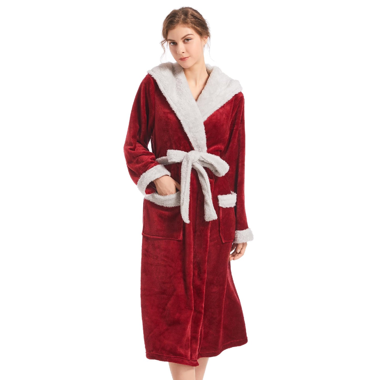 Inner Wish Women Hooded Plush Robe, Fleece Cozy Warm Bathrobe