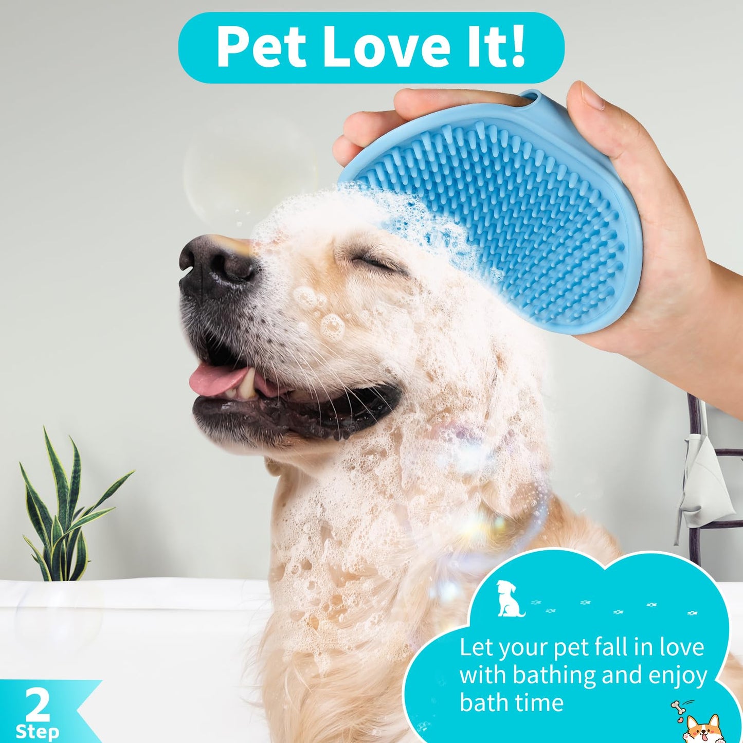 3PCS Dog Bath Brush | Dog Shampoo Brush | Dog Scrubber for Bath | Dog/Grooming/Washing Brush Scrubber with Adjustable Ring Handle for Short & Long Haired Dogs/Cats (Blue Blue White)